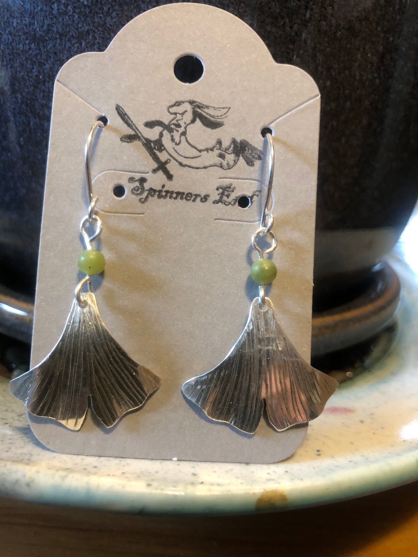 Sterling Silver & Jade Ginko Leaf earrings