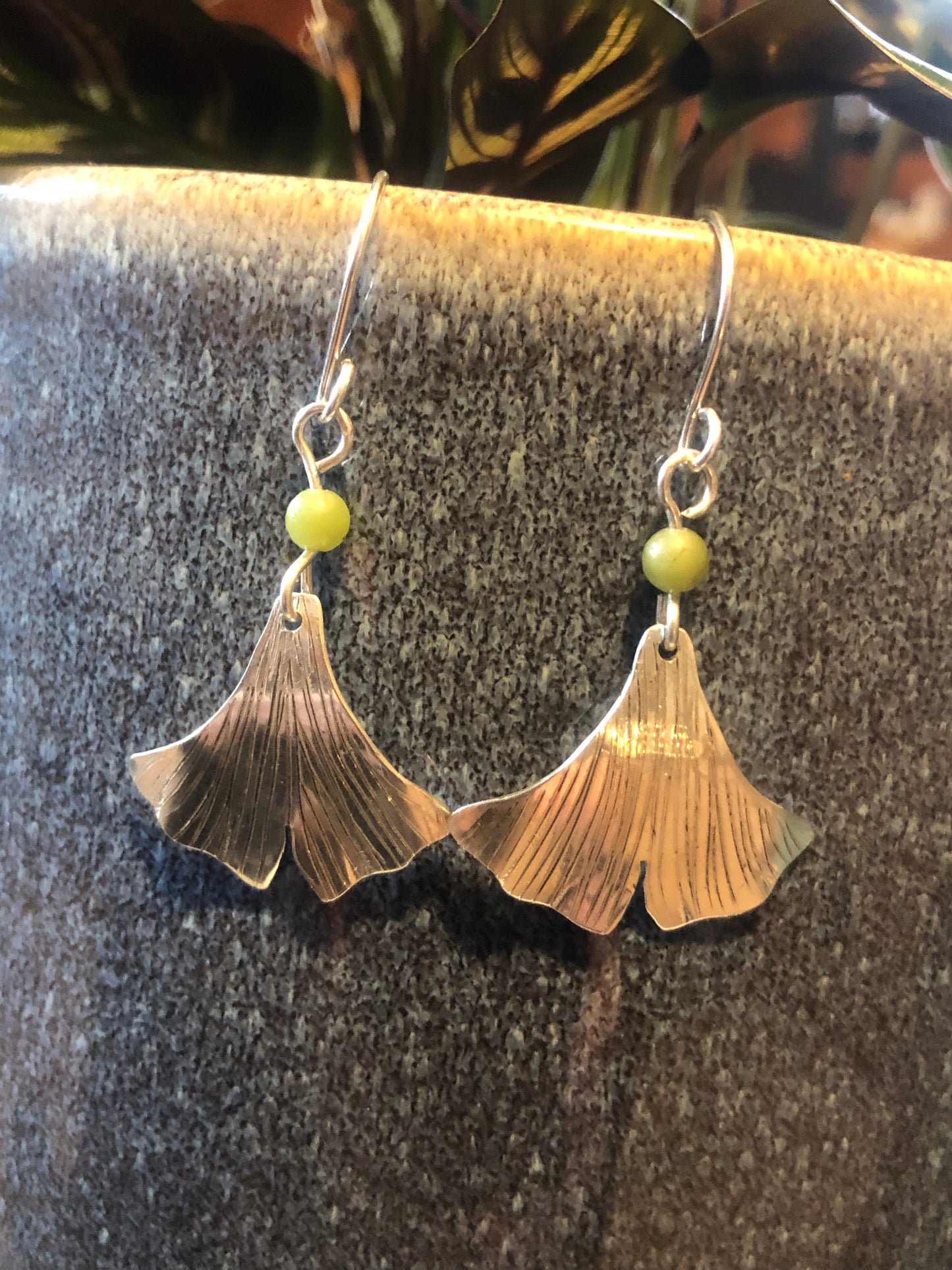 Sterling Silver & Jade Ginko Leaf earrings