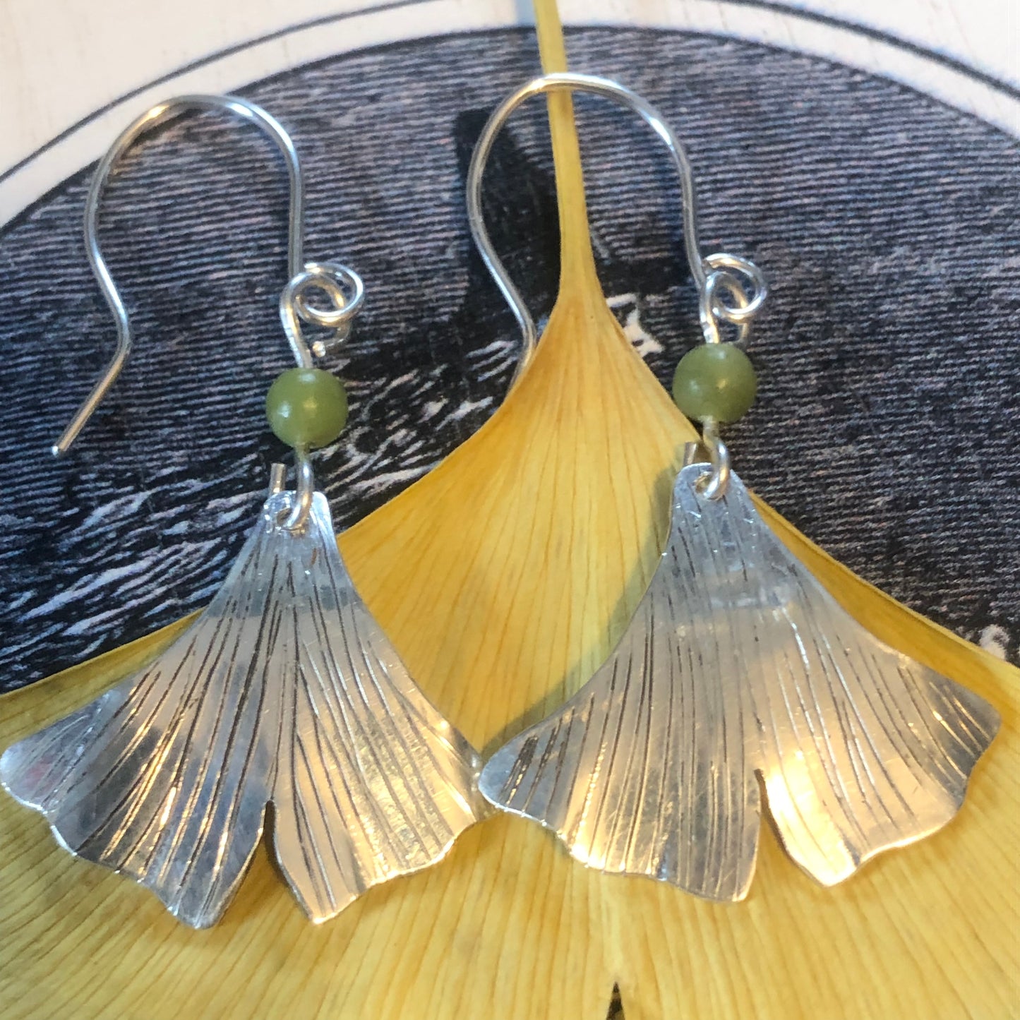 Sterling Silver & Jade Ginko Leaf earrings