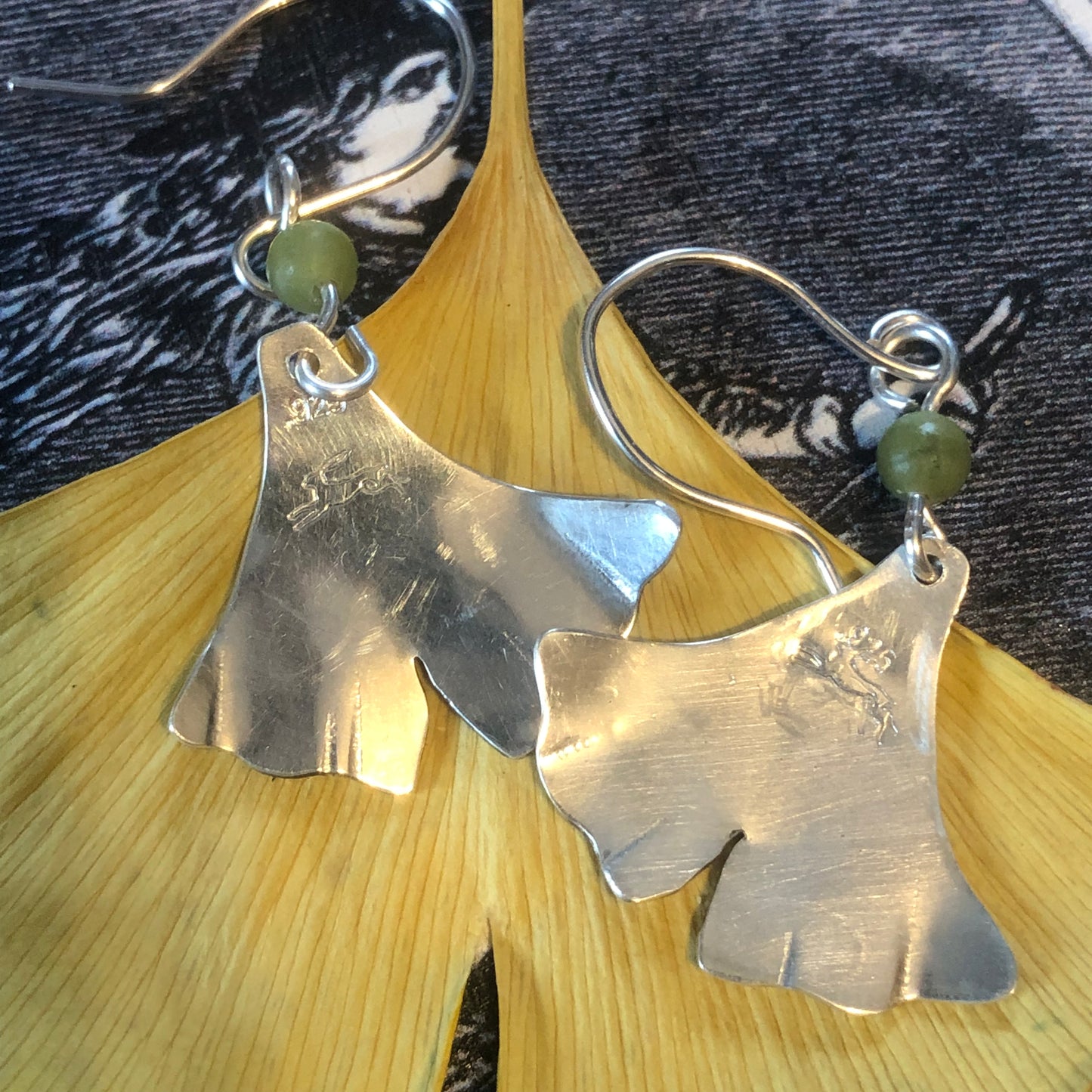 Sterling Silver & Jade Ginko Leaf earrings