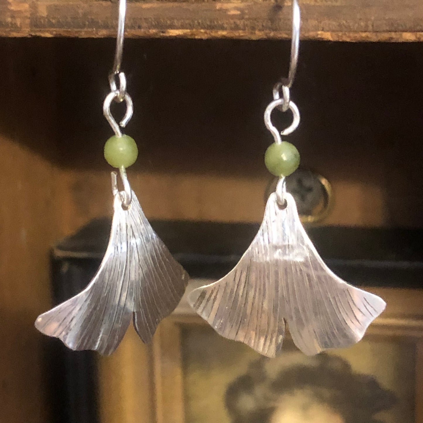 Sterling Silver & Jade Ginko Leaf earrings