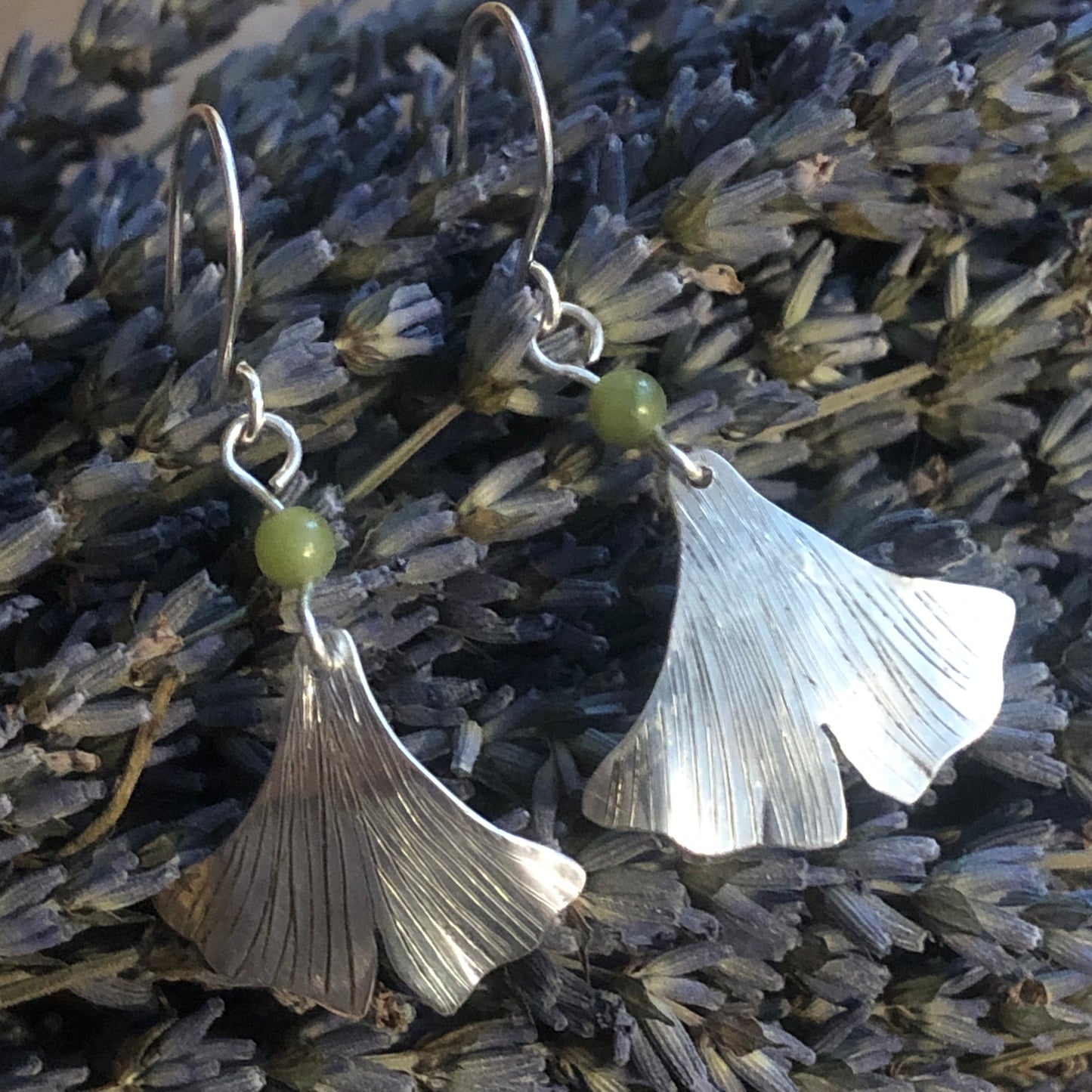 Sterling Silver & Jade Ginko Leaf earrings