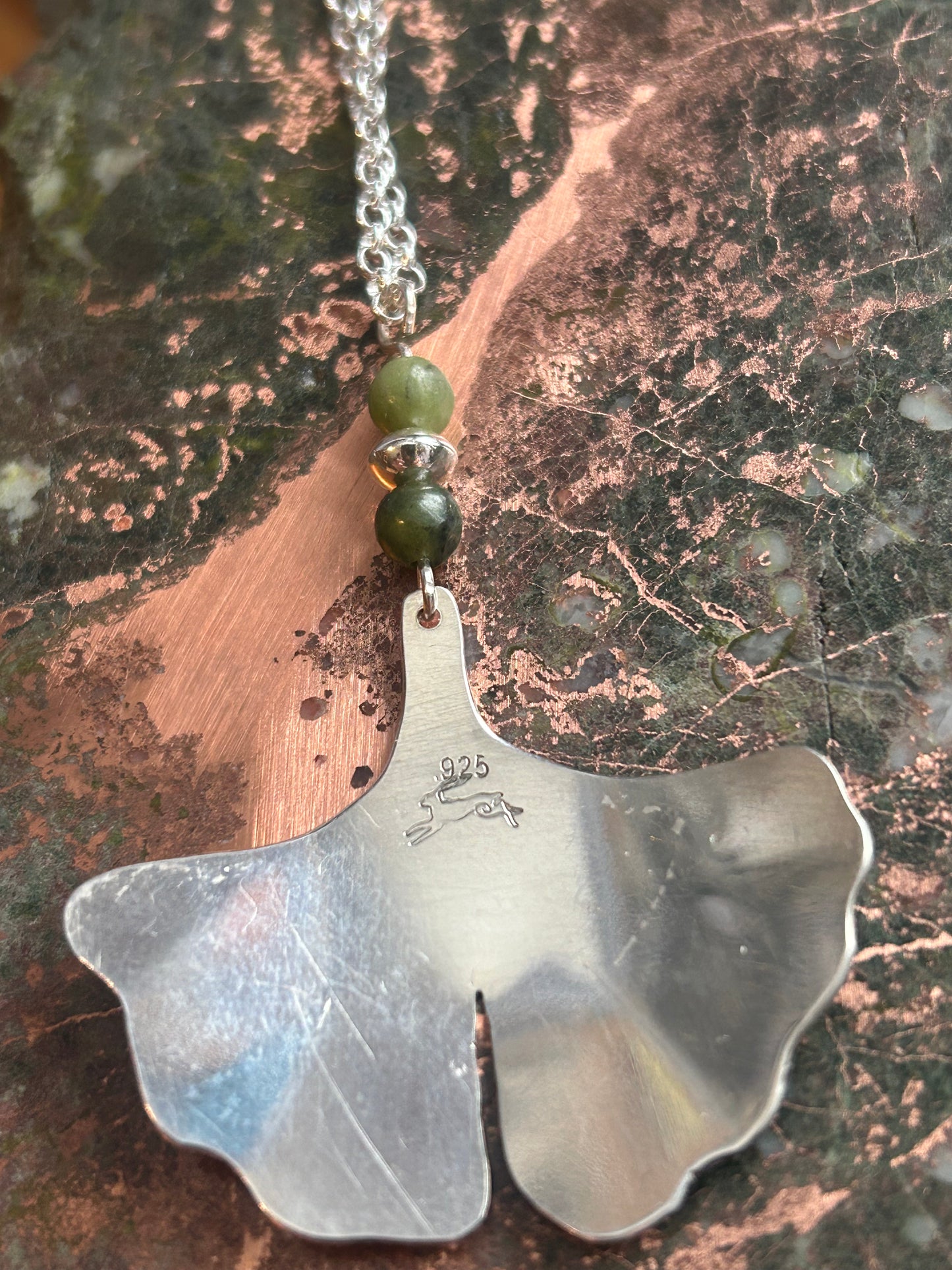 Sterling Silver and Jade Ginko Leaf Pendant