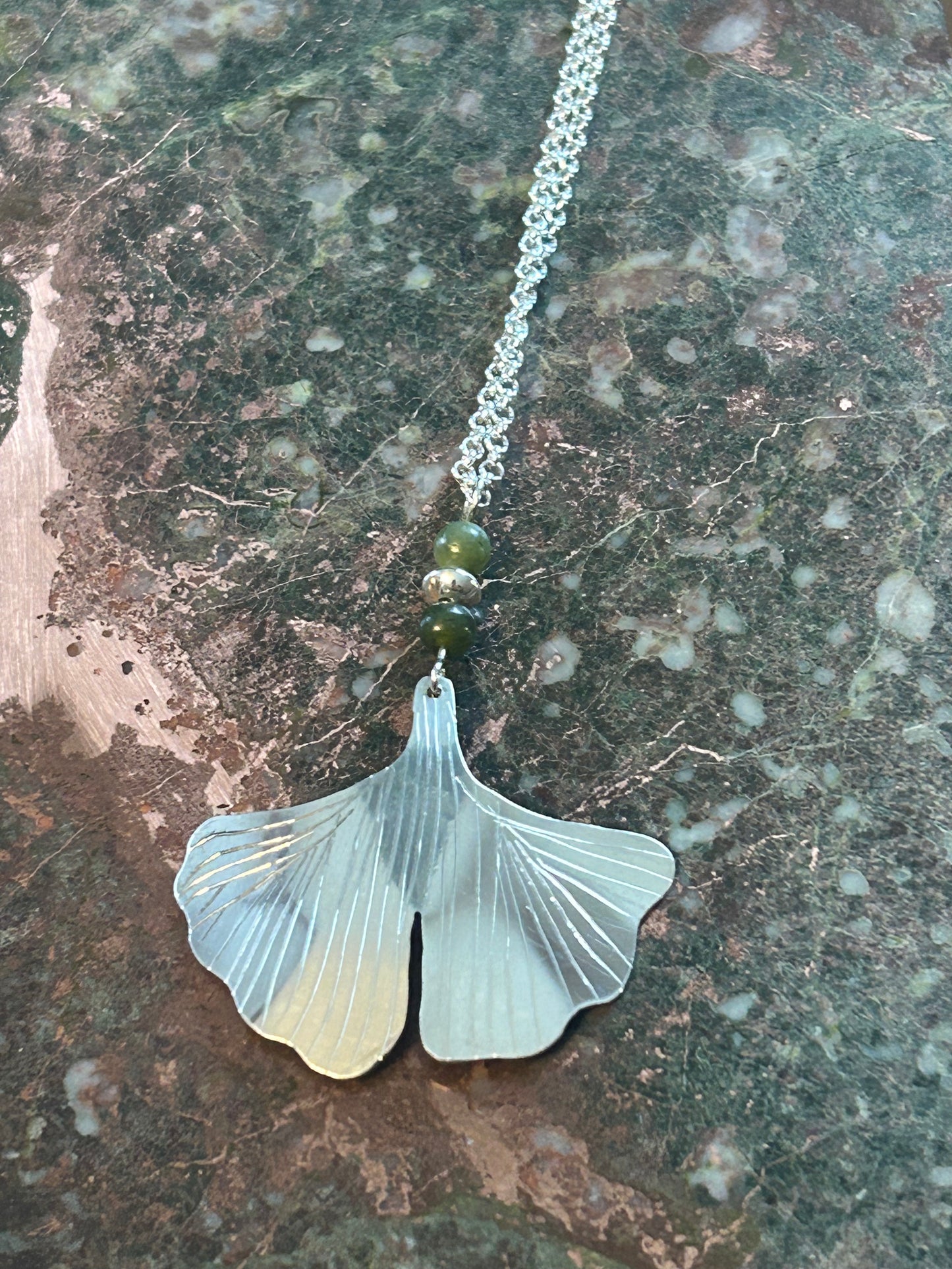 Sterling Silver and Jade Ginko Leaf Pendant